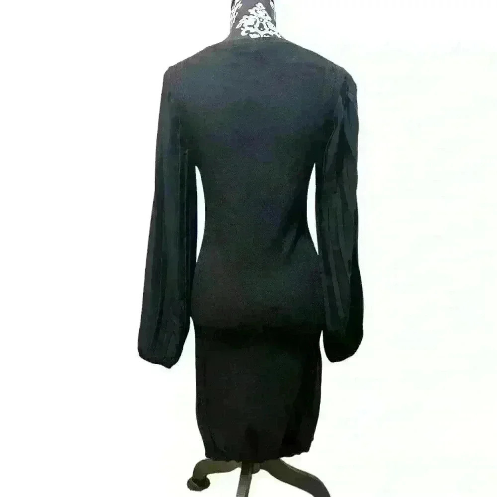 WHBM Black Pleated Drama Sleeve Sweater Dress Size S NWT - Picture 4 of 10
